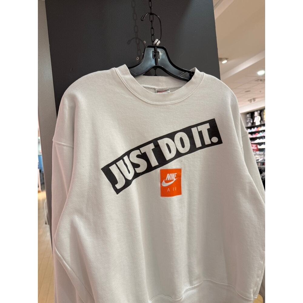 90s Nike Air Just Do It Vintage White Orange Box Logo Swoosh Crewneck Sweatshirt